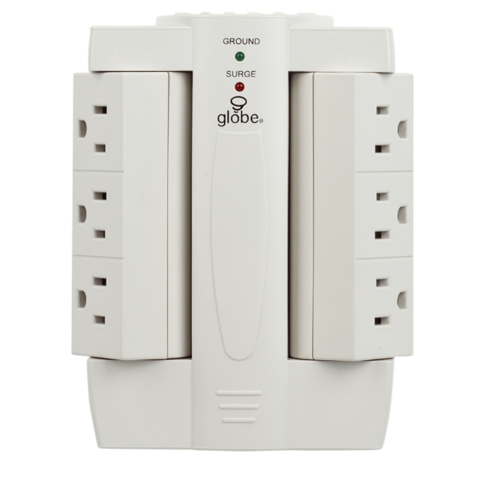 Globe Electric's 6 Outlet Swivel Surge Protector Wall Adapter White